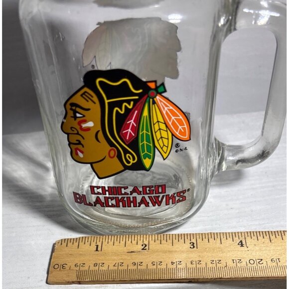 Chicago Blackhawks Glass Mason Jar Mug With Handle & Metal Lid 6" Tall - Picture 9 of 10